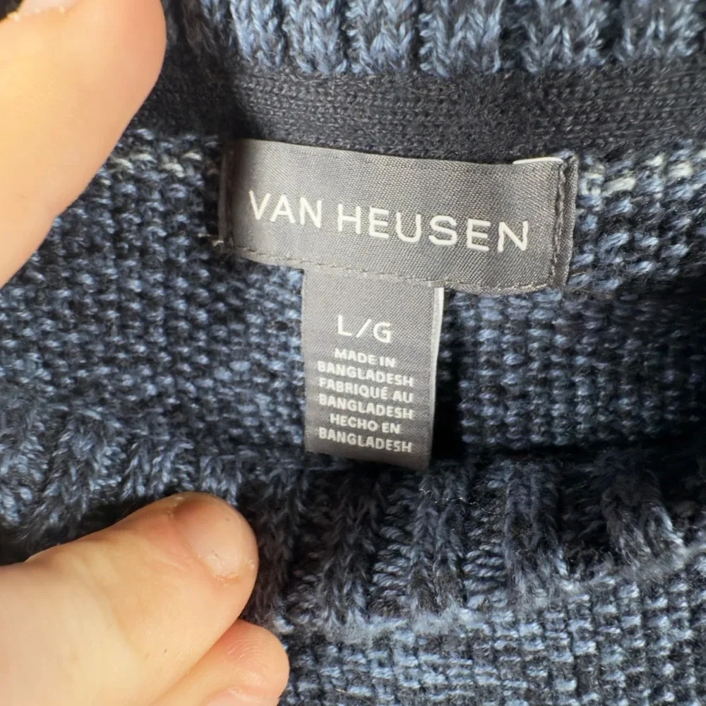 Van Heusen Mens Blue Marled Knit Crewneck Sweater Space‎ Dye Long Sleeve Large